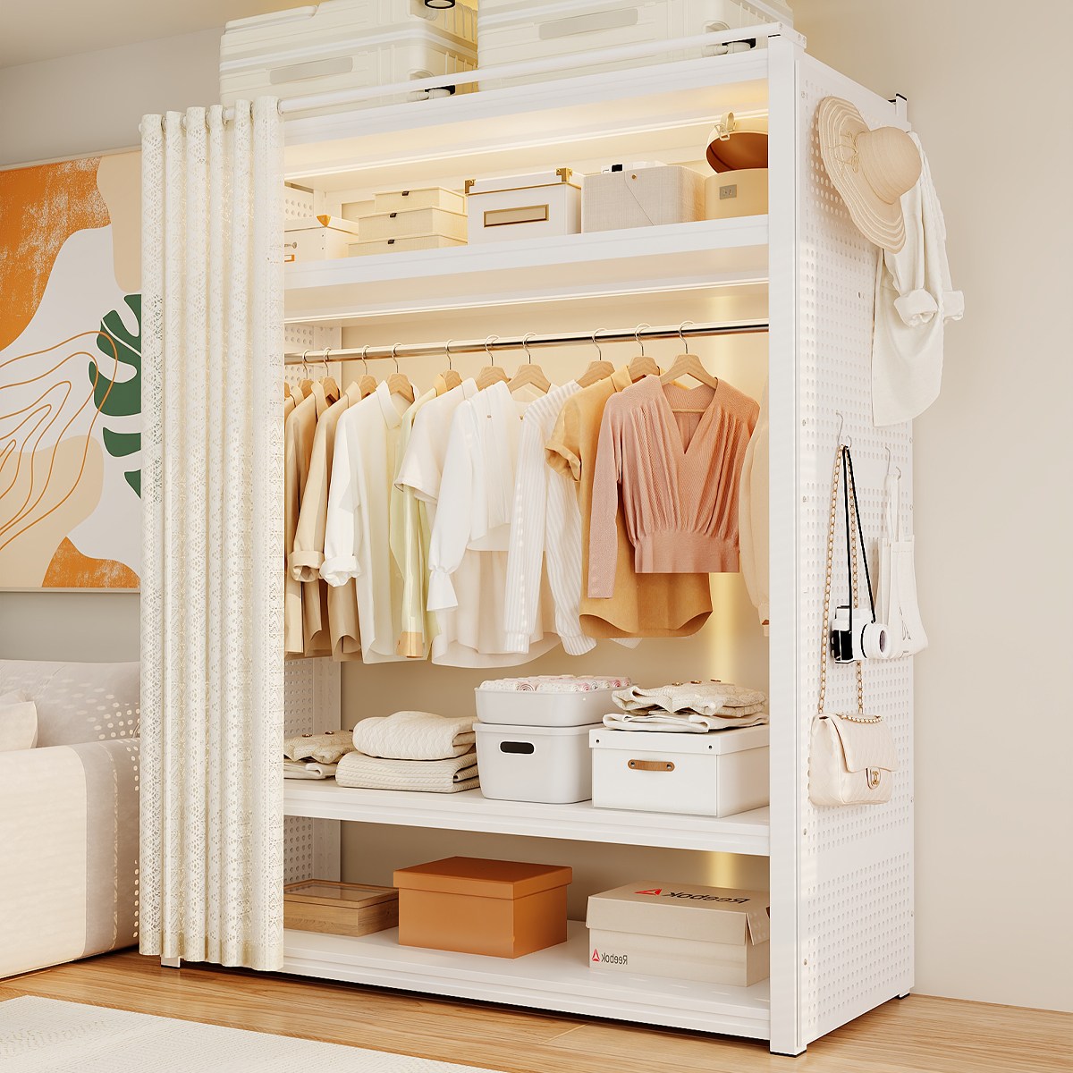 衣柜落地卧室衣帽架置物架开放式衣柜家用简易可调节货架式衣柜