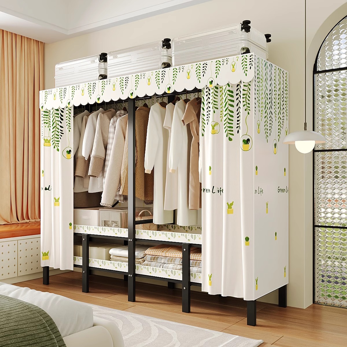 免安装衣柜家用卧室简易布衣柜全钢架收纳衣橱出租房柜子结实耐用