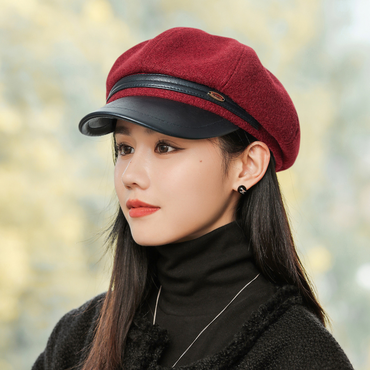 宏达帽子女秋冬季保暖百搭八角帽高级感显脸小时尚贝雷帽棒球帽子