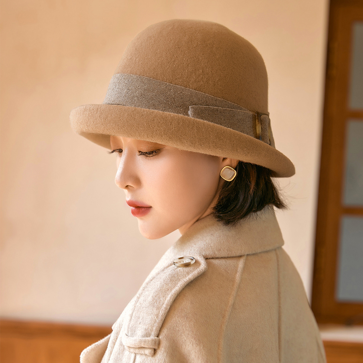 宏达帽子女秋冬新款短发女款贝雷帽2025款网红冬天羊毛帽子高档