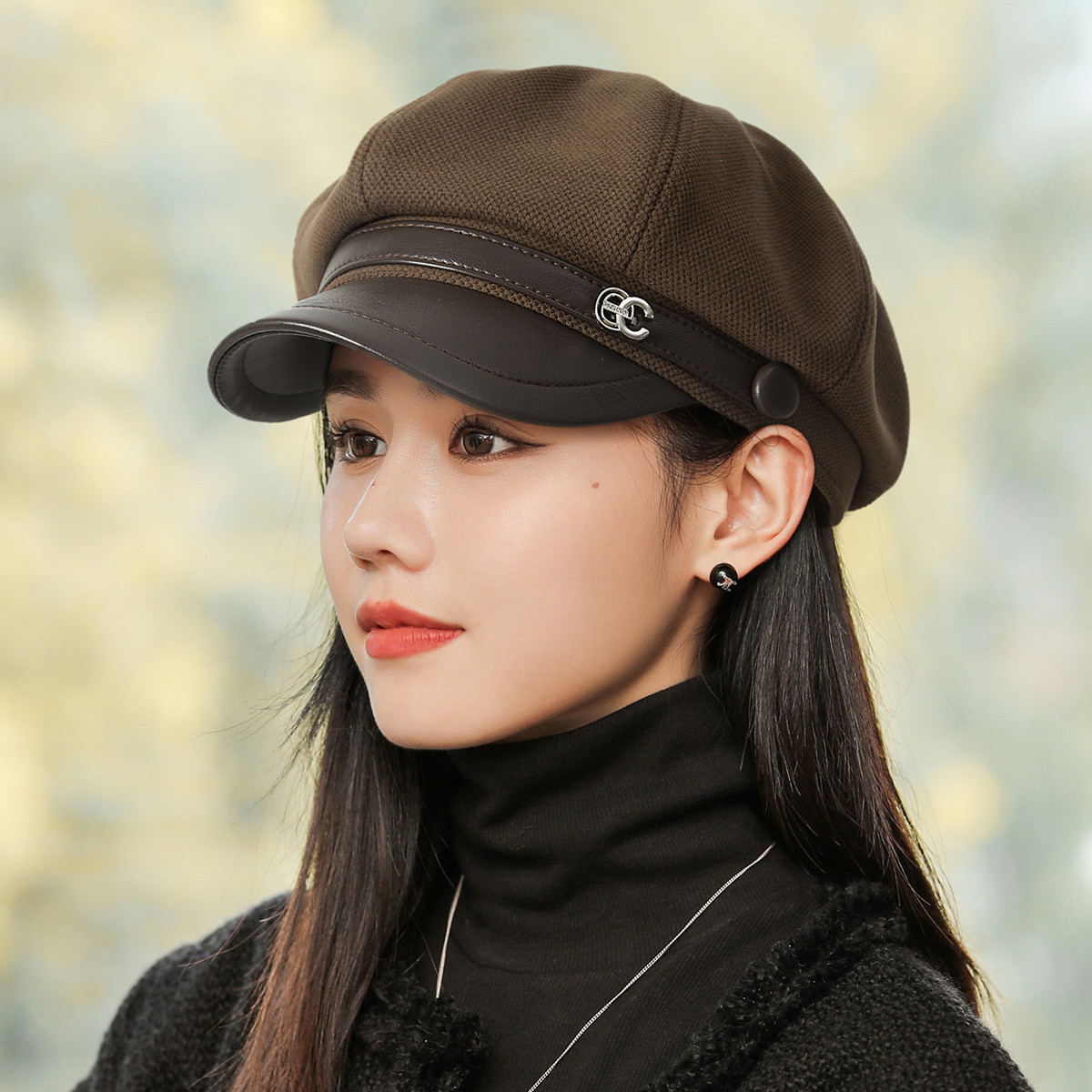 宏达复古画家帽女秋冬韩版时尚百搭显脸小八角帽英伦风休闲贝雷帽