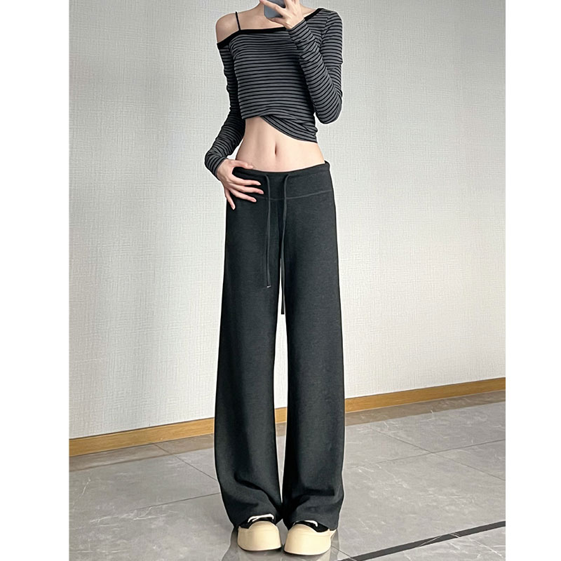 秋冬加绒慵懒风垂垂裤 高腰宽松直筒裤 显瘦休闲裤170