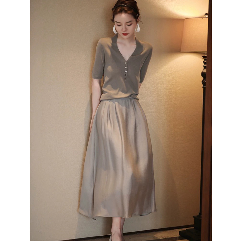 夏季半身裙女装显瘦气质法式收腰时尚轻奢复古纯色中长款名媛裙子