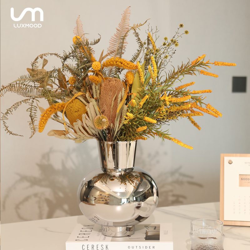 LUXMOOD勒慕轻奢高级陶瓷北欧花瓶不锈钢插花摆件高档生日送礼