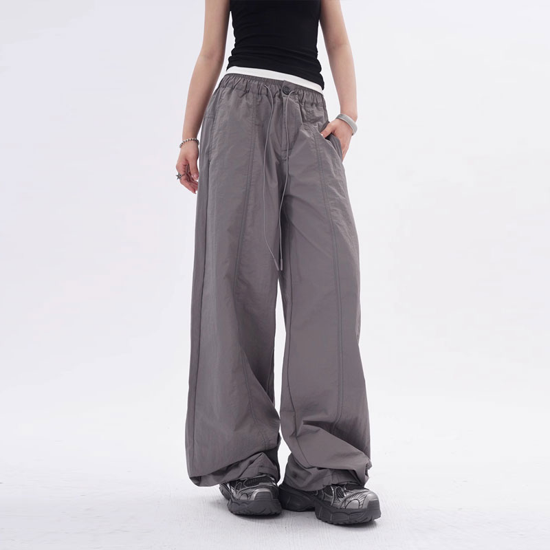 欧美风高级感穿搭高腰直筒灰色工装裤慵懒松弛感宽松束脚休闲裤女