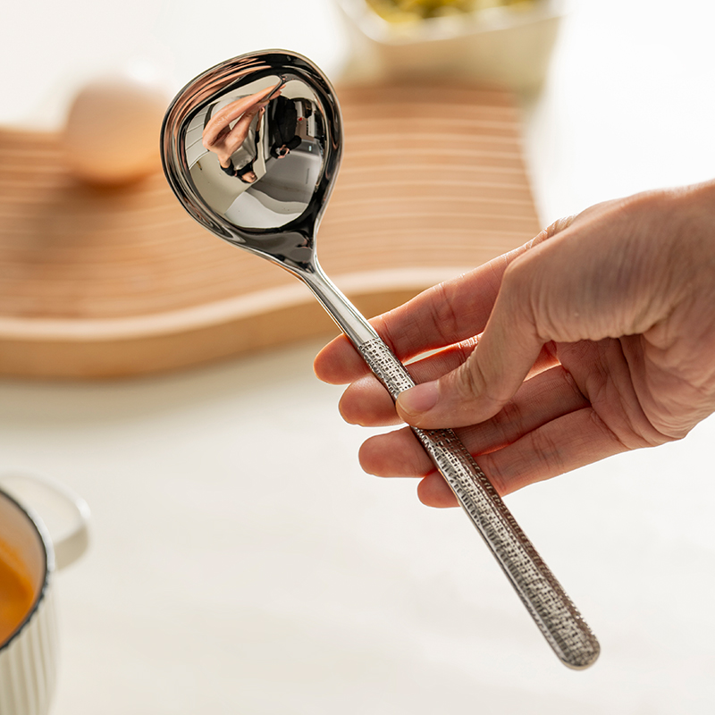 onlycook304不锈钢岩石纹小汤勺家用长柄火锅调料勺盛汤盛粥勺子