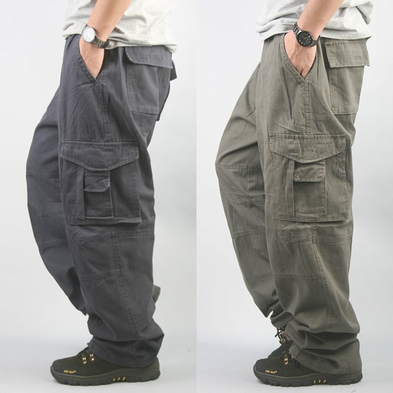 300斤男加大码宽松休闲裤多口袋工装裤加肥阔腿肥佬春秋长裤男装