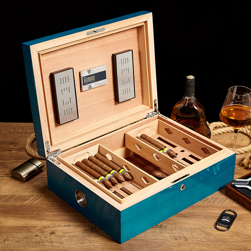 LUXFO雪茄保湿盒便携式钢琴烤漆西班牙雪松木醇化箱大容量储存盒