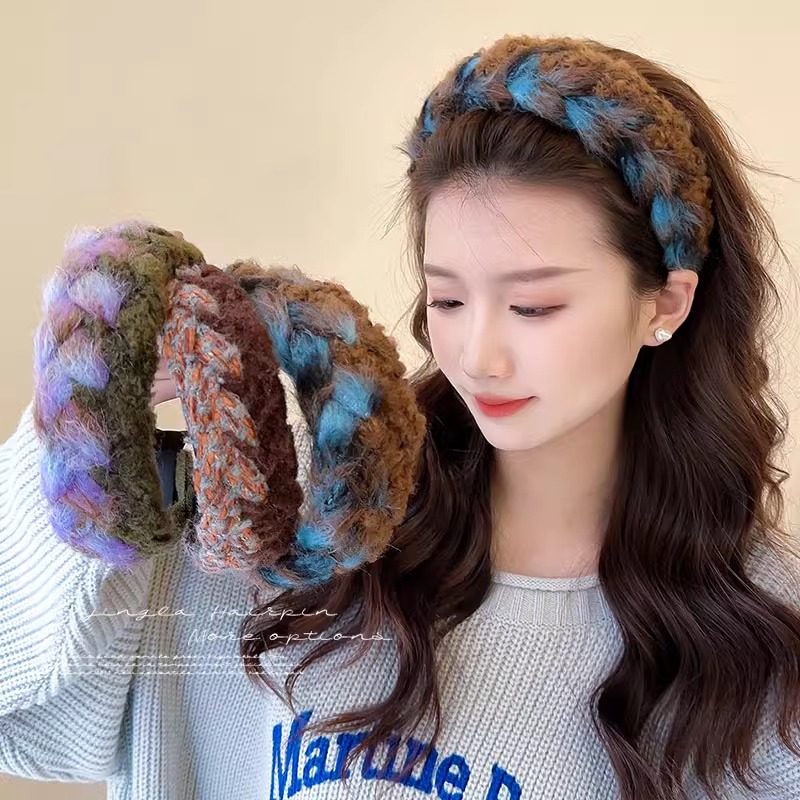 发箍女秋冬发饰毛线宽边压发头箍2024新款高颅顶毛绒发捆发卡头饰