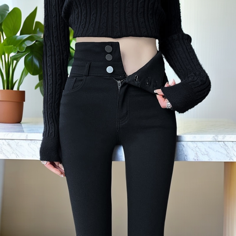 女士打底裤可外穿秋冬薄绒黑色铅笔小脚裤子高腰加绒加厚保暖棉裤