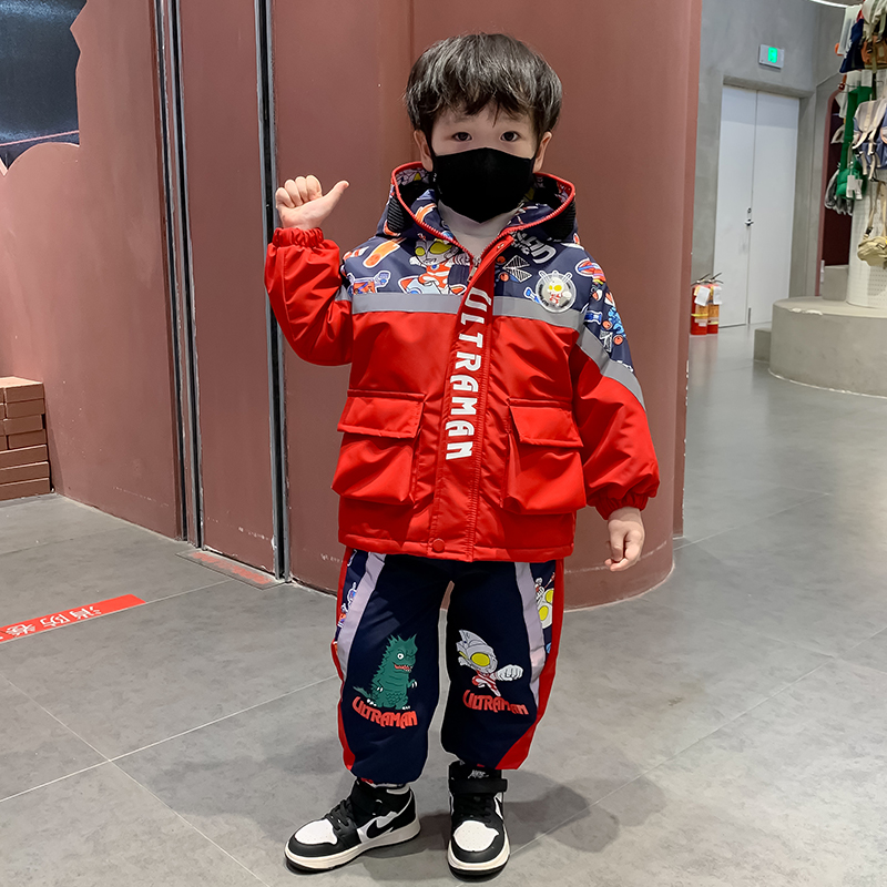 奥特曼男童加绒套装冬装2025新款儿童加厚棉服帅气男宝男童套装