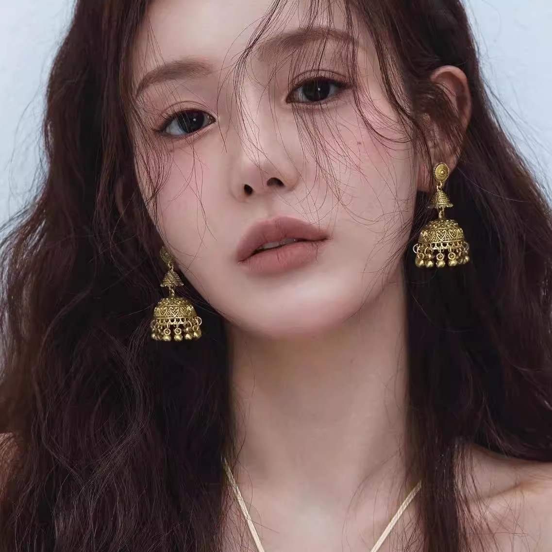 民族风做旧铃铛流苏耳环耳夹印度宫廷风波西米亚风高级感耳饰4498