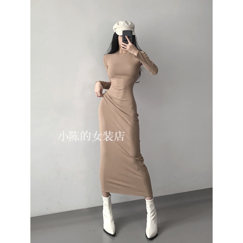 御姐风气质高级感长袖连衣裙子秋季女skims同款包臀修身拖地长裙