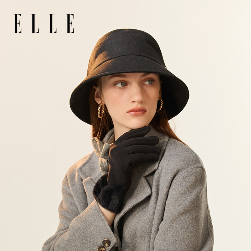 ELLE法式渔夫帽大头围蝴蝶结盆帽女秋冬新款时装帽子优雅时髦礼帽