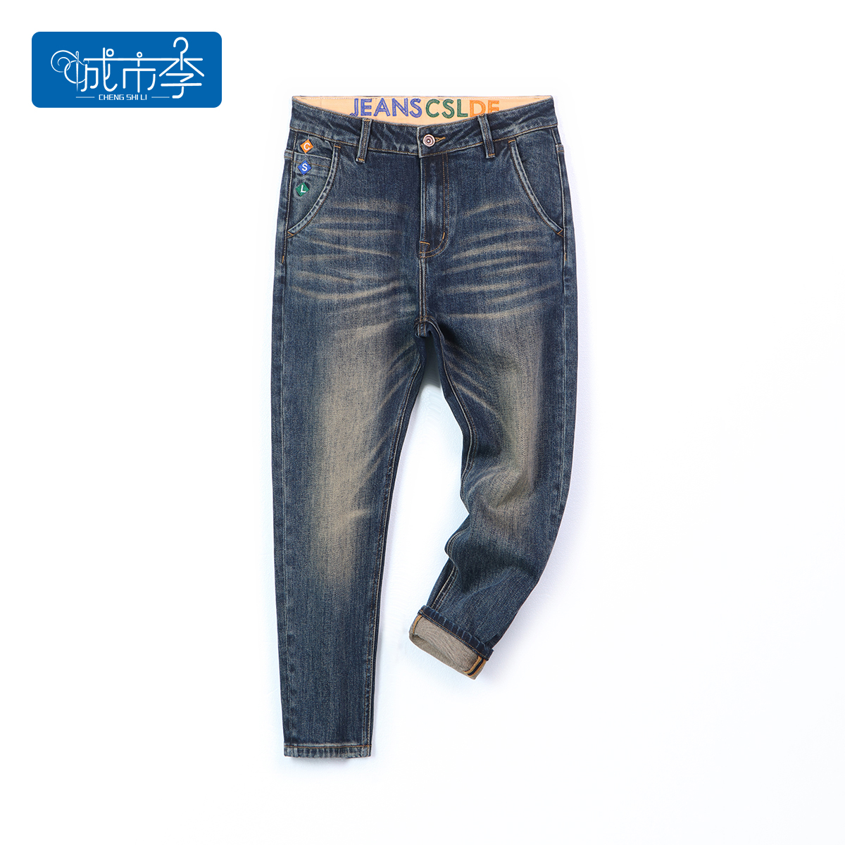 城市李6109秋冬款男士牛仔裤休闲裤子修身小脚八分九分怀旧风