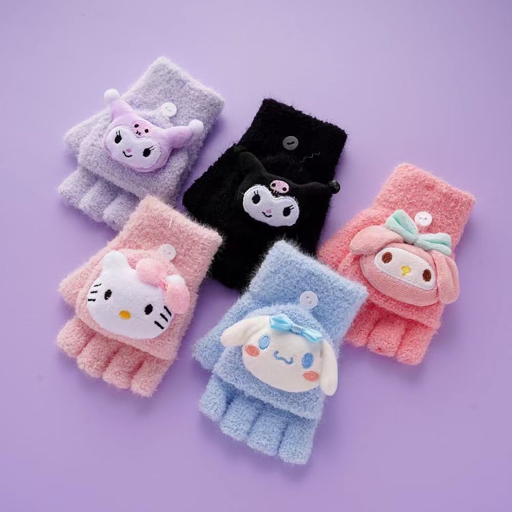 儿童手套3-16岁男女冬防寒保暖三丽鸥蜘蛛侠艾莎公主小马宝莉翻盖