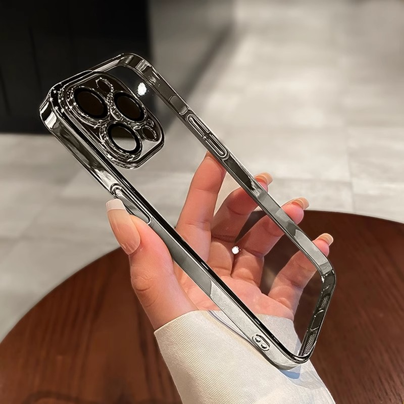 适用苹果手机壳电镀透明保护壳网红男女款高级感超薄镜头全包防摔