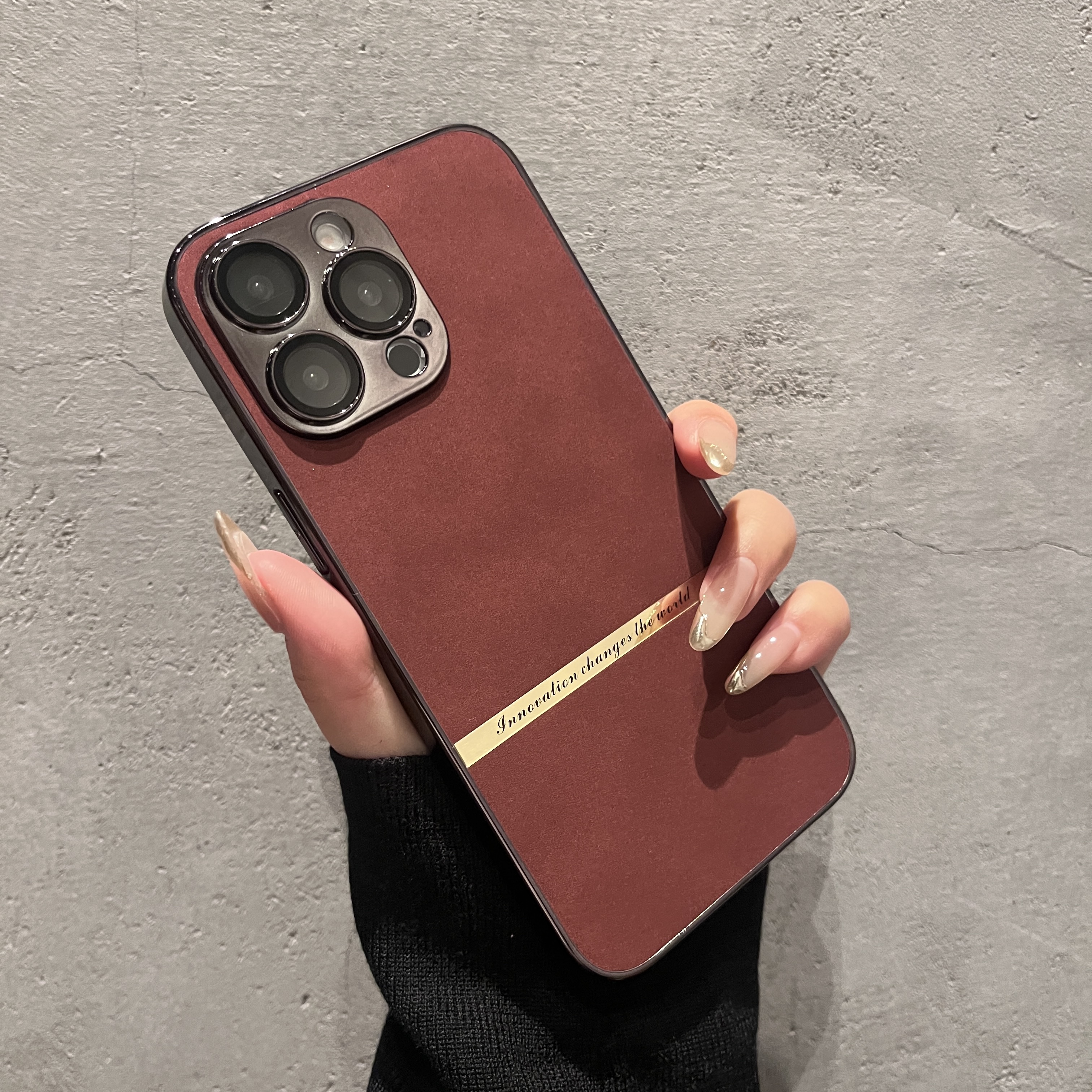 酒红色适用苹果16pro手机壳自带镜头膜电镀奢华高端网红男女款ins