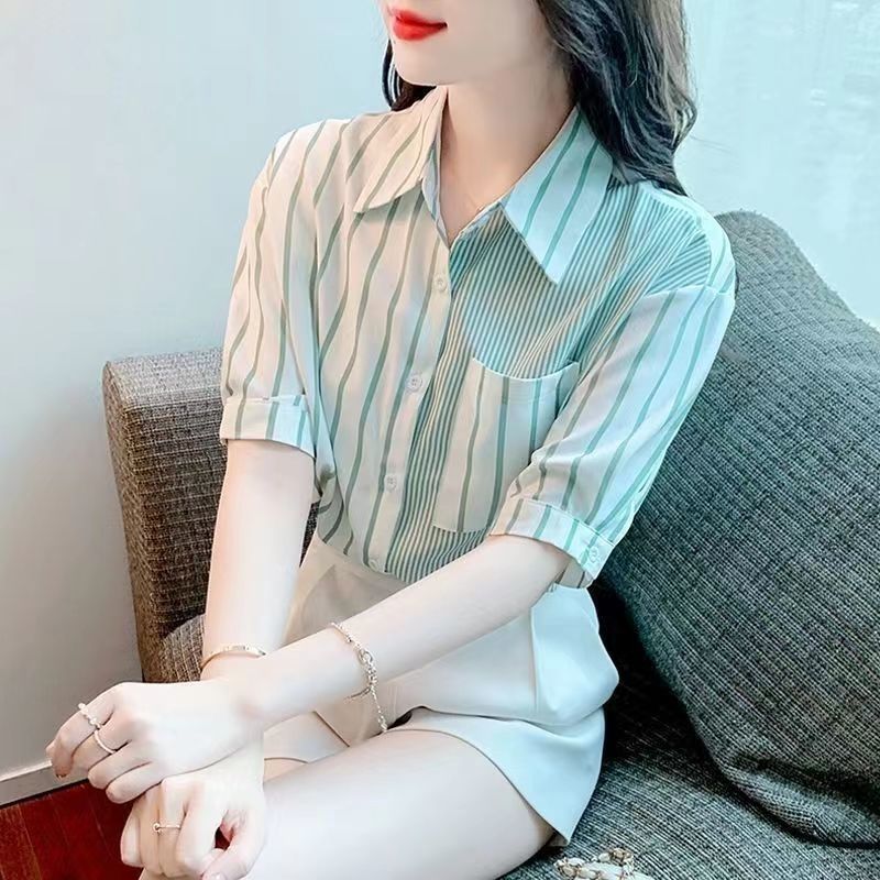 雪纺衬衫女内搭感小众2025春秋长袖蝴蝶结飘带波点条纹早春衬衣夏