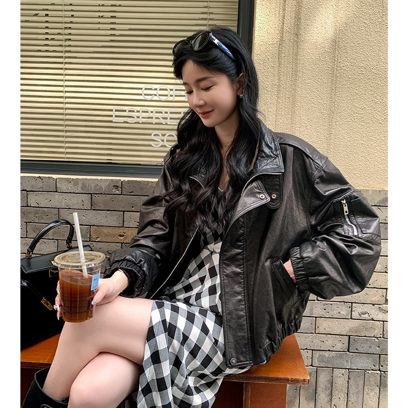 欧货真皮皮衣外套女初秋新款百搭宽松时尚进口绵羊皮短款女款夹克