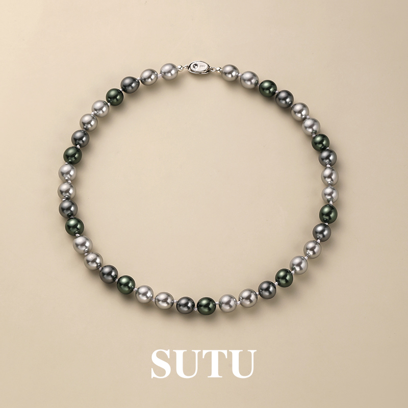 链子925银仿珍珠 时尚混彩色大溪地施家项链气质毛衣链