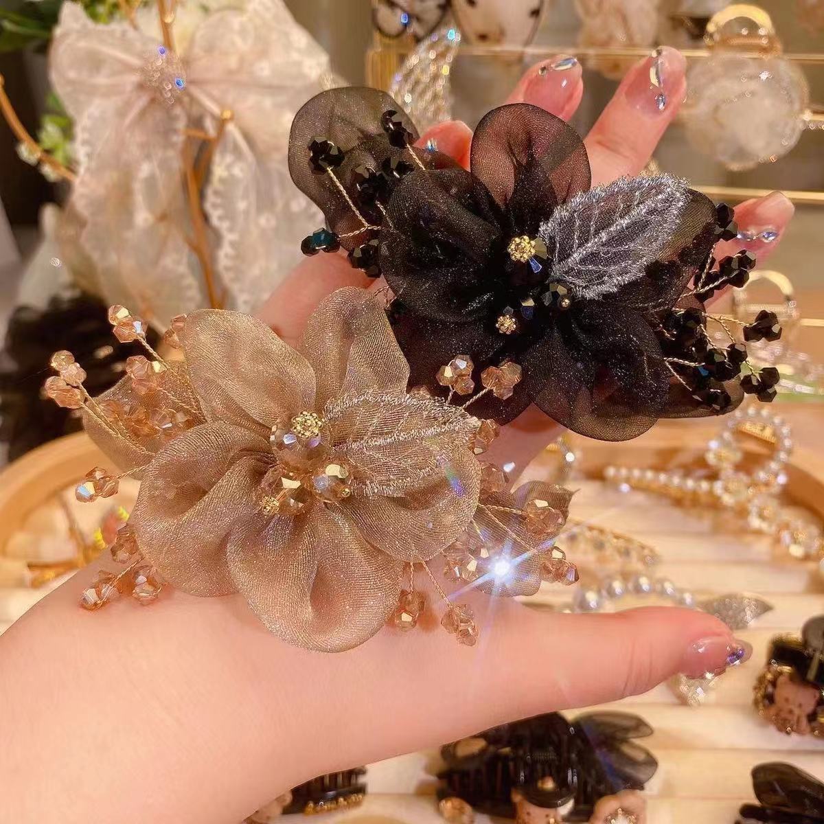 2025爆款满天星欧根纱大肠发圈女高级感发绳盘发丸子头头绳发饰