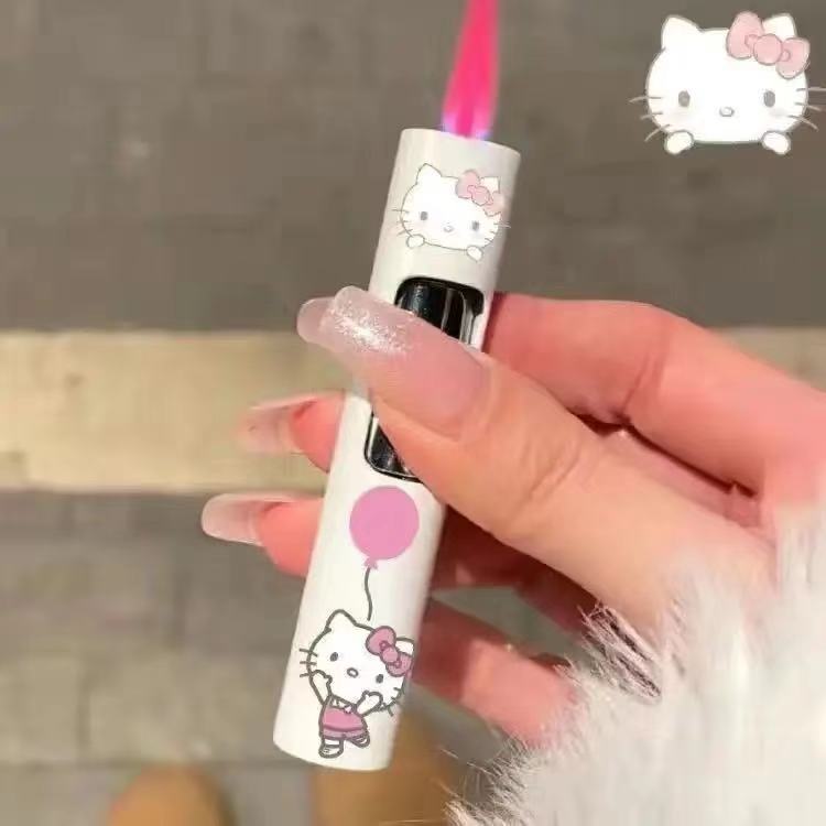 可爱库洛米凯蒂猫充气防风打火机卡通粉焰炫酷夜光创意男女友礼物