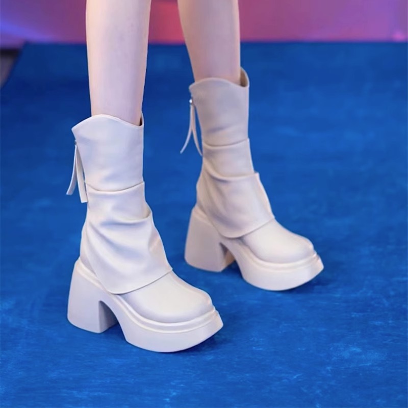 小个子厚底增高瘦瘦靴女2025秋冬靴子高跟新款短靴时尚拼接马丁靴
