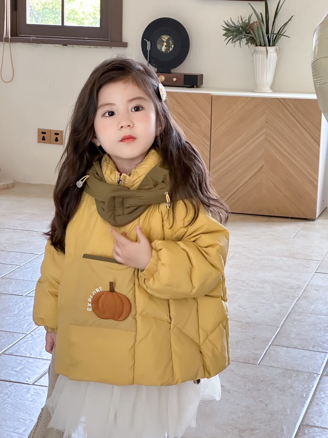 现货2025宝宝南瓜款绒丝服男女童保暖加厚连帽防寒儿童外套冬季