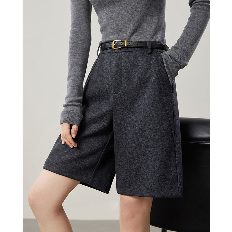 灰色毛呢短裤女秋冬加厚外穿五分裤经典百搭高腰显瘦直筒宽松裤子