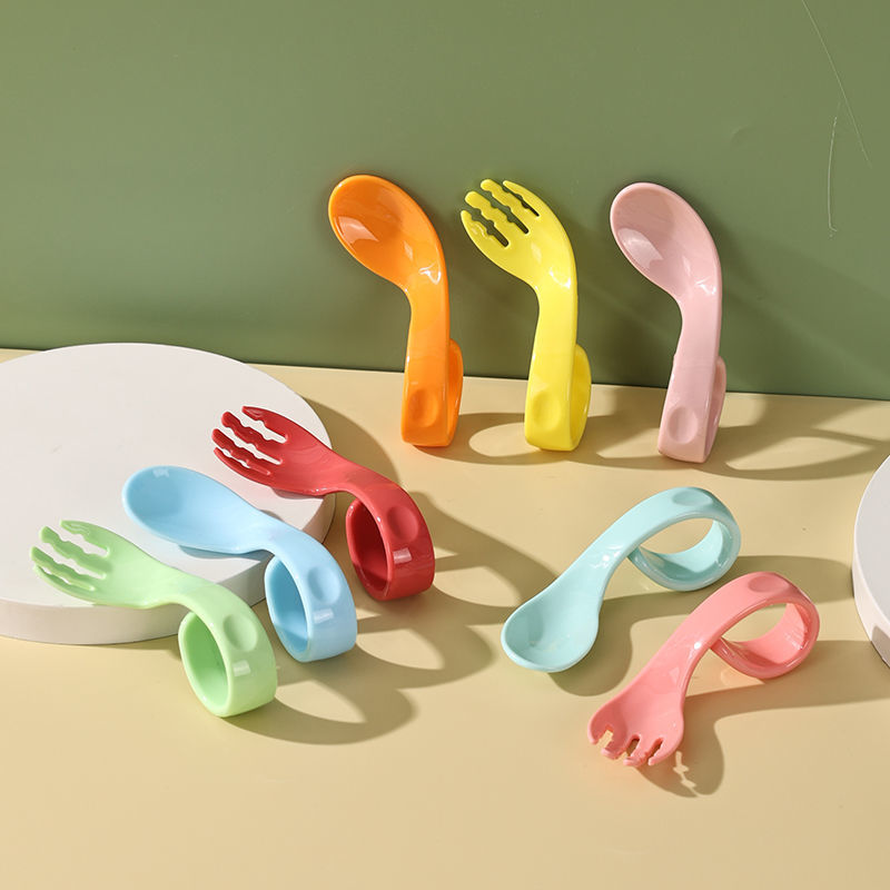 食品级歪把叉勺弯头宝宝吃饭勺子小孩子吃饭勺子自主进食儿童餐具