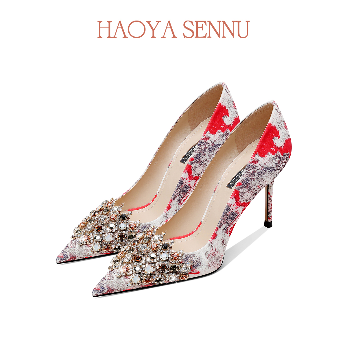 “彩钻佩冠”新中式浅口高跟鞋女小众名媛风水钻单鞋尖头细跟宴会鞋