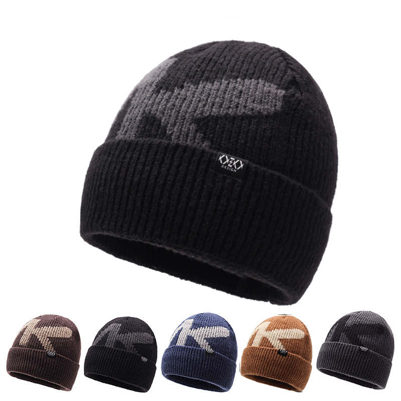 冬季户外骑行男士毛线帽子保暖加绒加厚护耳防寒针织套头学生帽