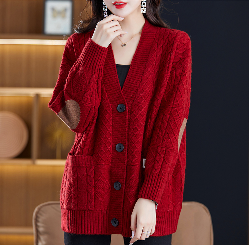 春季针织加肥加厚洋气开衫宽松胖MM249斤纯色休闲加大码毛衣外套