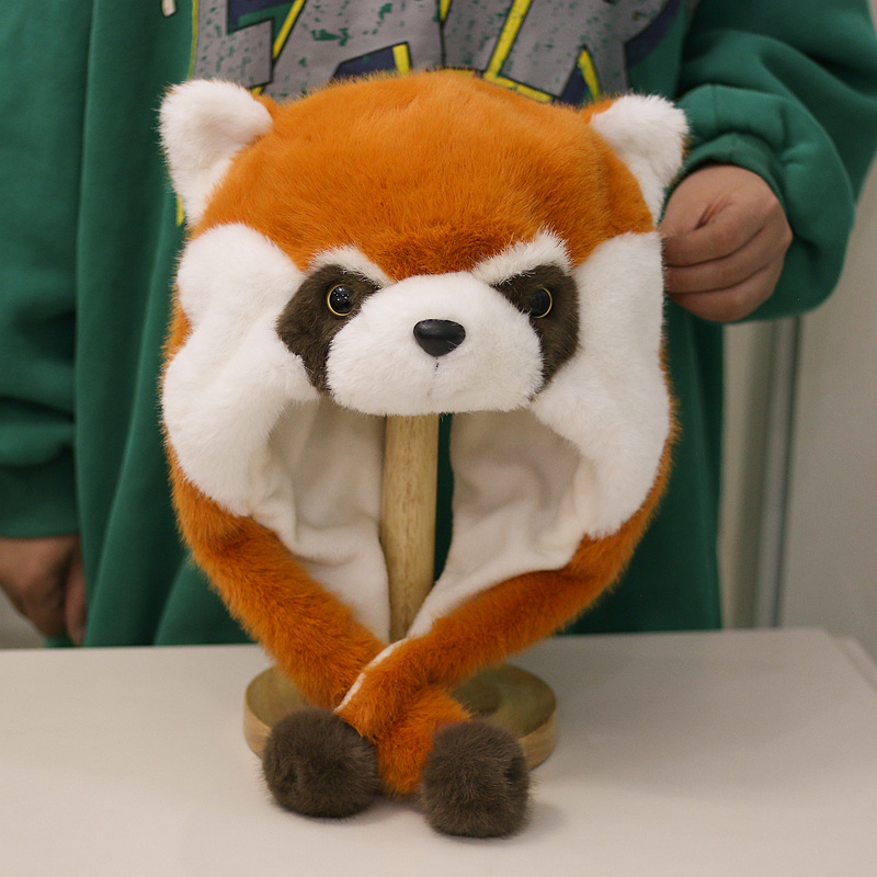 正版仿水貂毛小熊猫帽子毛绒玩具秋冬护耳帽儿童成人成都基地同款