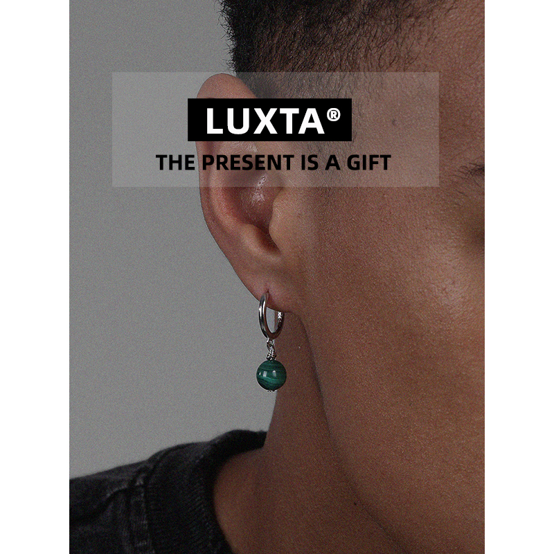 LUXTA 925银耳饰 原创纯银绿石耳坠嘻哈男 高级感个性耳饰耳环