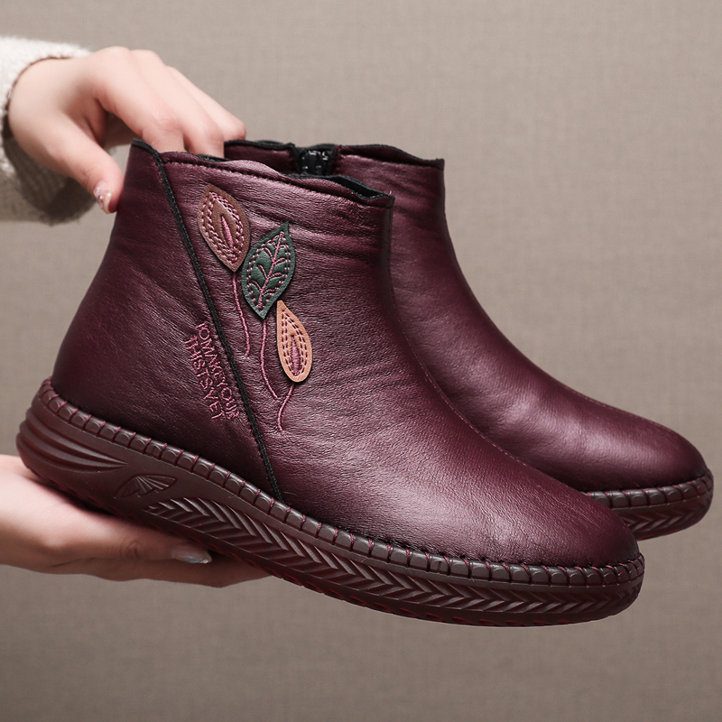 冬季老北京布鞋女棉鞋加绒加厚牛筋底防滑防水高帮中老年妈妈棉靴