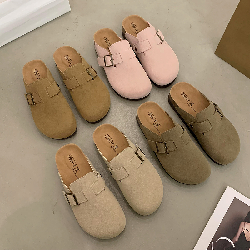 厚底4.5cm外穿勃肯拖鞋女2025春夏新款森系复古磨砂包头半拖鞋