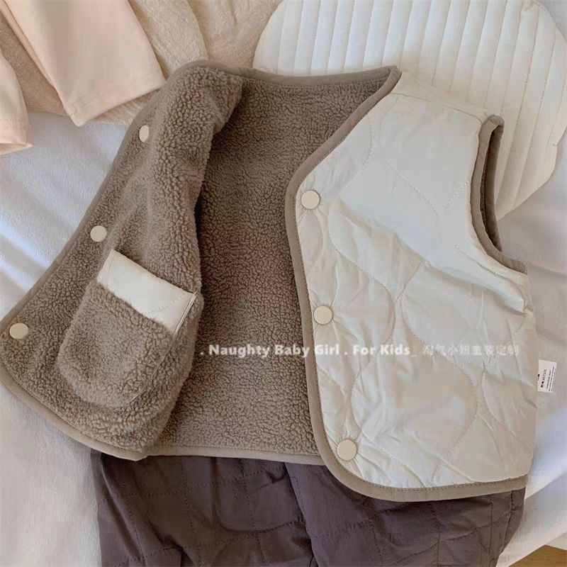 实用两面穿韩版男女童马甲童装马夹背心宝宝夹棉加厚外穿秋冬坎肩