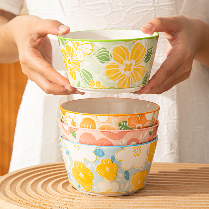 【新款热卖】花漾2025新款釉下彩家用4.5英寸饭碗大容量陶瓷碗