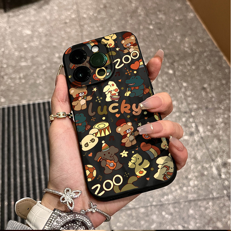 满屏小动物苹适用苹果14手机壳iphone12褶皱13promax情侣15简约11