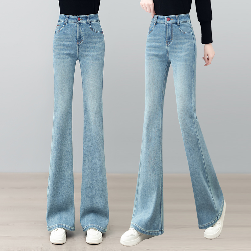 修身高腰天丝薄款九分牛仔微喇马蹄裤夏季新品洋气新款长裤女女款