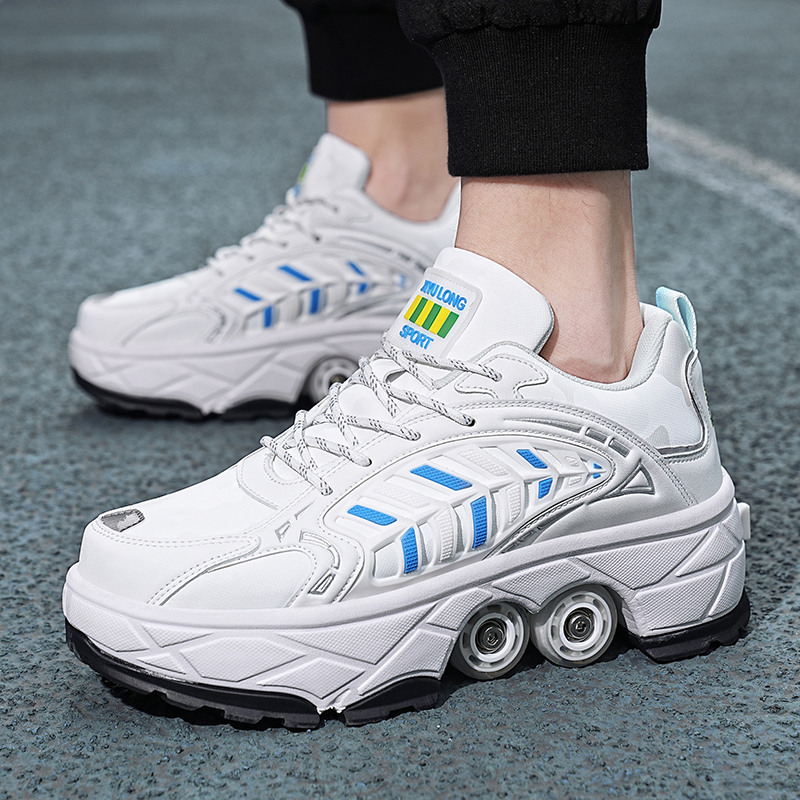 带刹车暴走鞋儿童成人变形鞋溜冰鞋运动鞋男女带轮子旱冰轱辘鞋