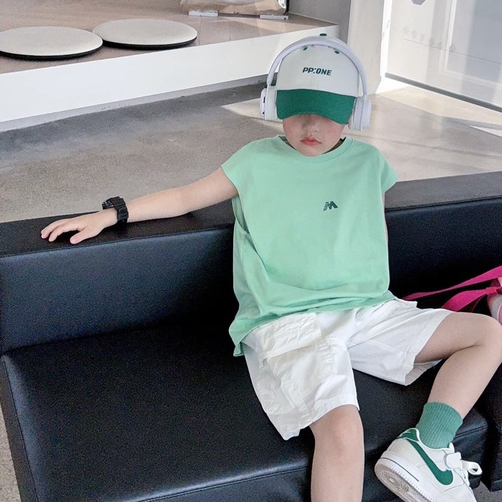 男童无袖背心套装夏装洋气夏季男孩运动中大童宽松薄款夏款中裤潮