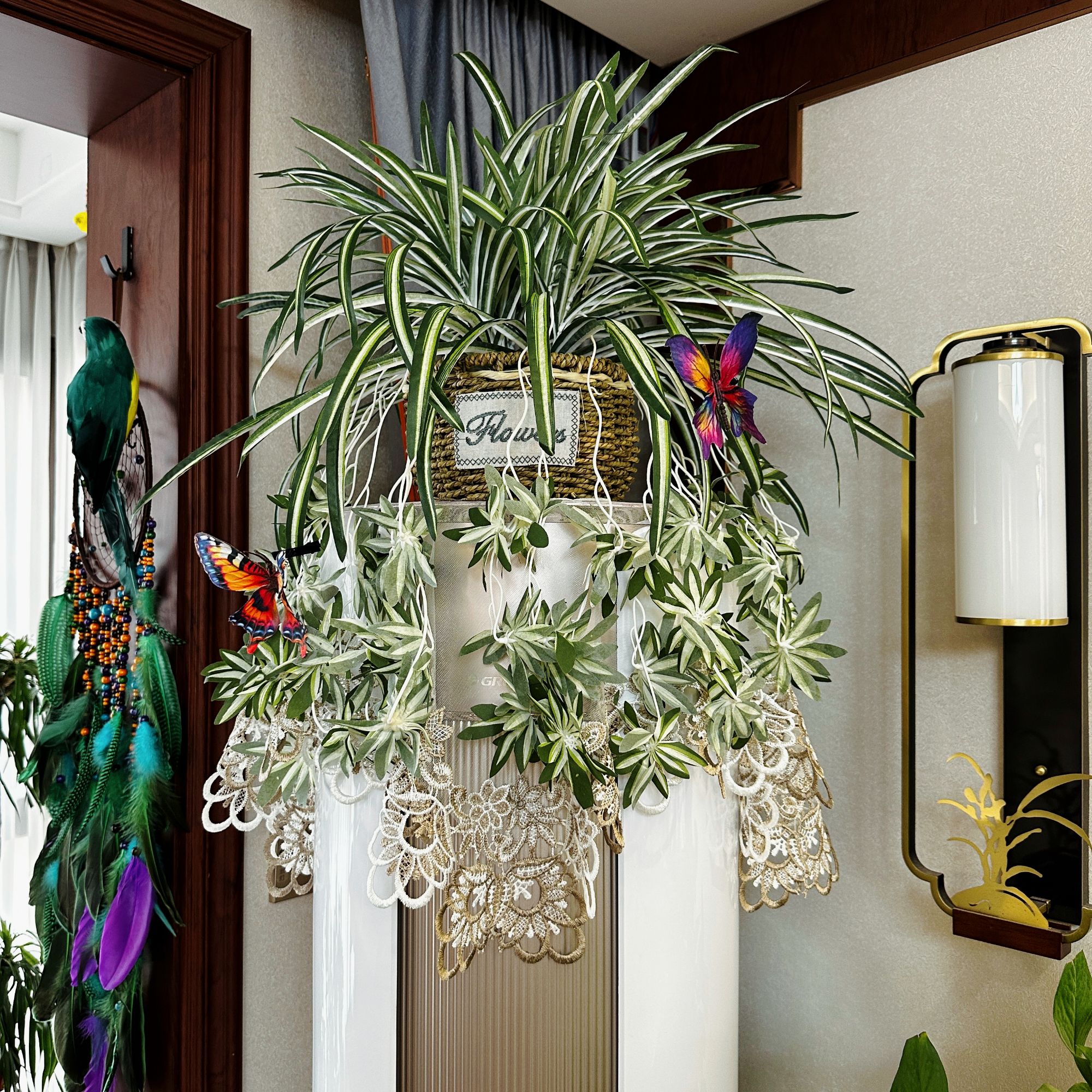 【丽姐专属】高品质客厅空调仿真吊兰绢布4枝五头