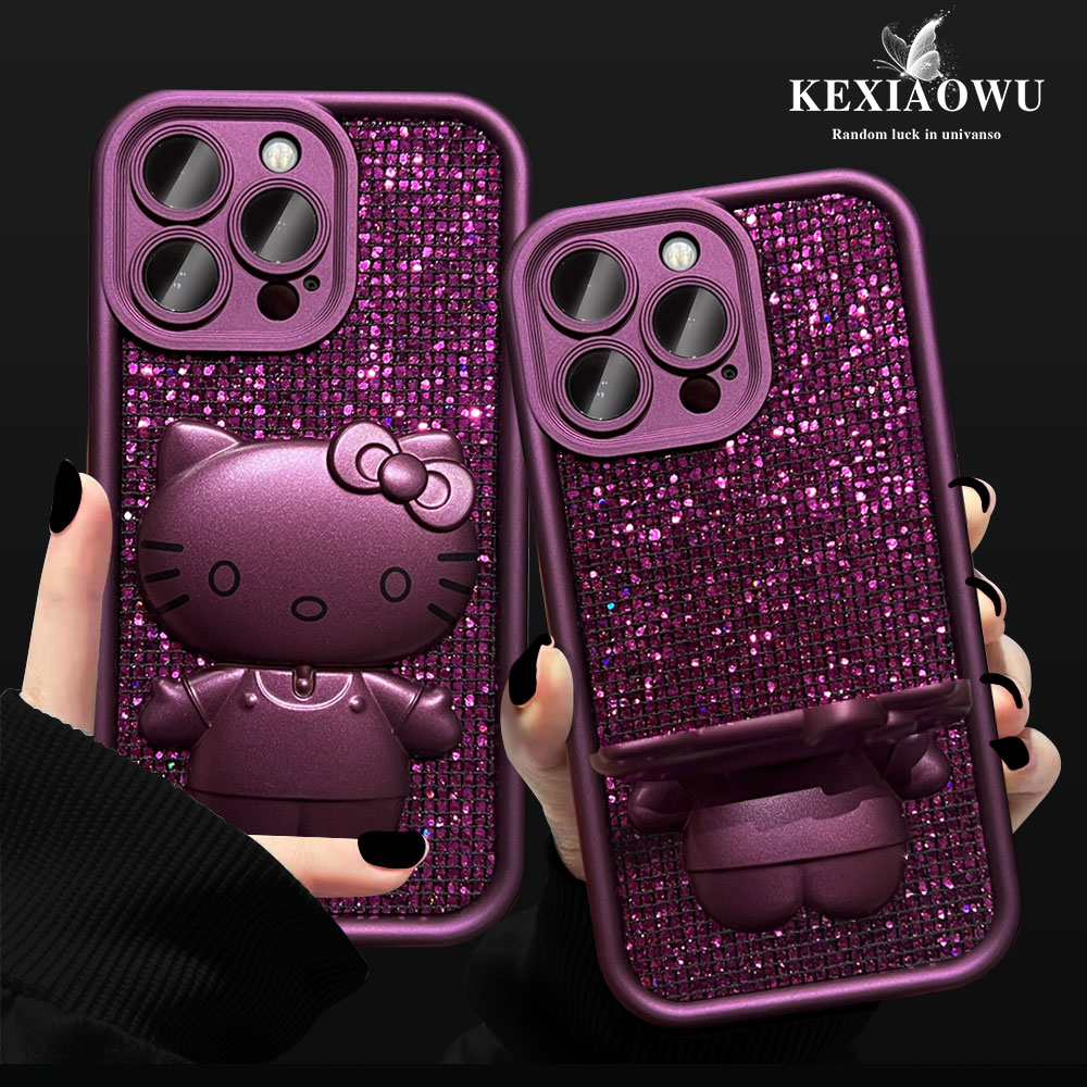 适用于【华为系列】天眼阶梯闪紫片KT镜子支架手机壳