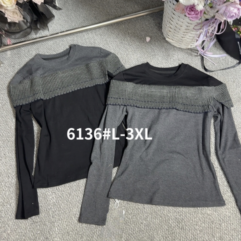 欧货拼色圆领披肩独特长袖上衣女2025冬女装新款洋气时尚打底衫潮