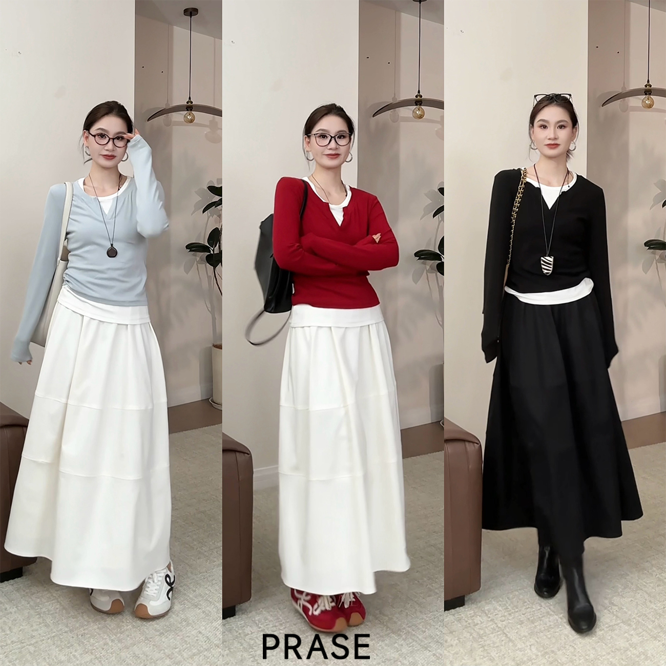 PRASE·噜【叠穿必入】微胖轻奢设计款秋假两件拼接针织T恤PR508C57
