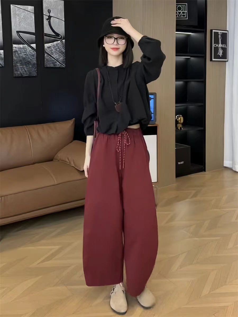 衬衫套装女减龄高腰休闲裤时尚休闲风百搭韩版抽绳简约通勤两件套