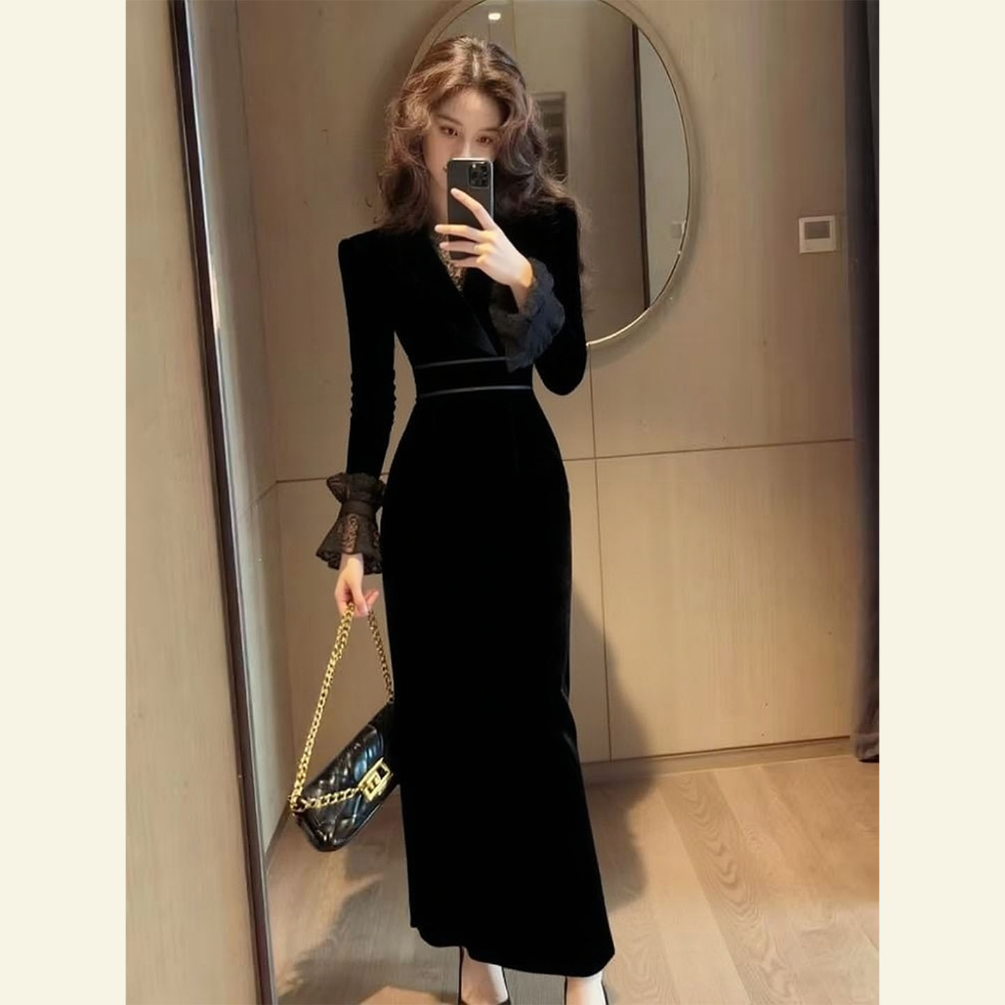 秋冬气质穿搭高端精致高级感超好看上流社会小香风黑色丝绒连衣裙